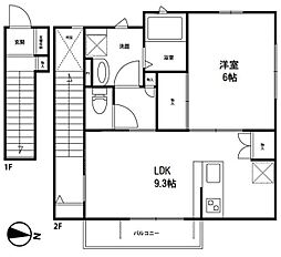 ヒサヤハウス 2階1LDKの間取り