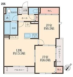HannaGreenEAST 2LDKの間取図画像