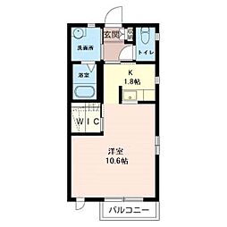 ミリオンベル 2階1Kの間取り