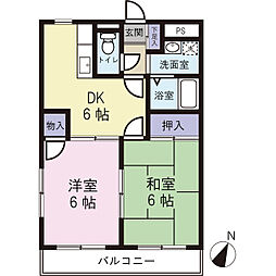 プランドール島田A 2DKの間取図画像