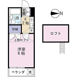 ベルコート宮原 1Kの間取図画像