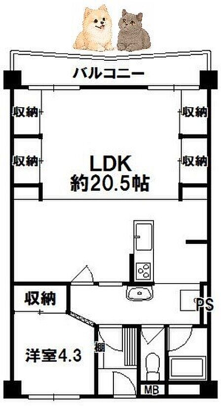 【間取図】◆コンパクトながら快適な空間設計が魅力の1ＬＤＫ◆スーパー・コンビニなど徒歩圏内で生活便利な好立地