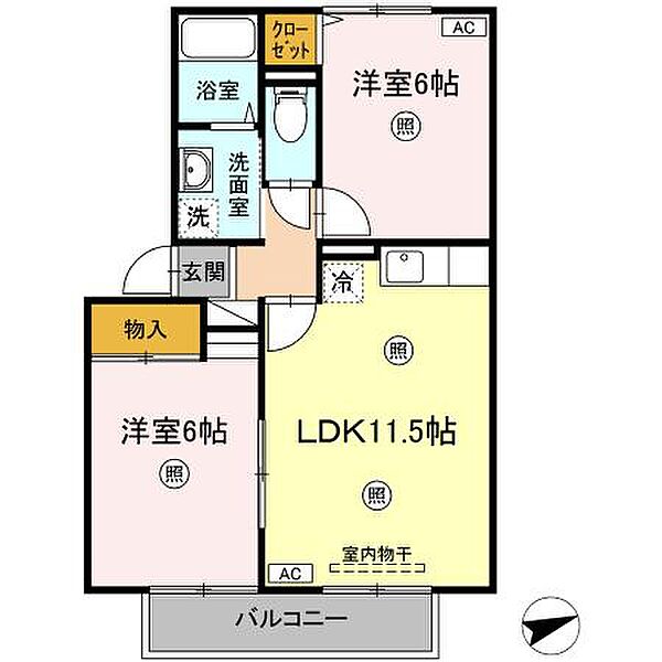 TMKホープIIM棟 202｜鳥取県米子市米原6丁目(賃貸アパート2LDK・2階・52.50㎡)の写真 その2