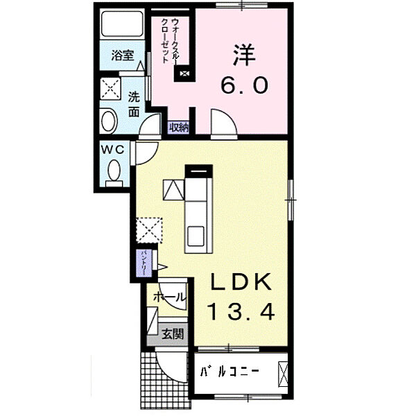 スマイルハウス　Ｂ 105｜鳥取県米子市陽田町(賃貸アパート1LDK・1階・47.08㎡)の写真 その2