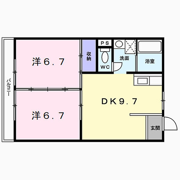 第3コーポエンナ 203｜鳥取県米子市旗ヶ崎9丁目(賃貸マンション2DK・2階・47.60㎡)の写真 その2