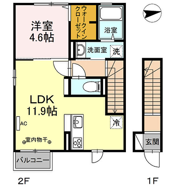 D-roomパーシモン 201｜鳥取県米子市西福原8丁目(賃貸アパート1LDK・2階・44.88㎡)の写真 その2