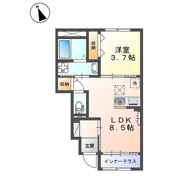 ボンヌールＨ＆Ｍ 105｜鳥取県米子市米原8丁目(賃貸アパート1LDK・1階・34.44㎡)の写真 その2