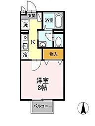サンセール・エム 1Kの間取図画像