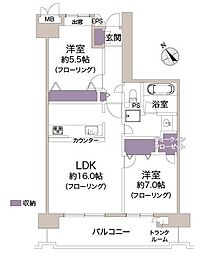 アルファグランデ一之江弐番街 2LDKの間取図画像