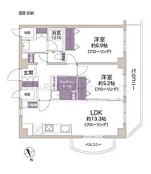 ダイアパレス東神田 2LDKの間取図画像