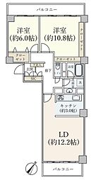 月島リバーハウスB棟 2LDKの間取図画像