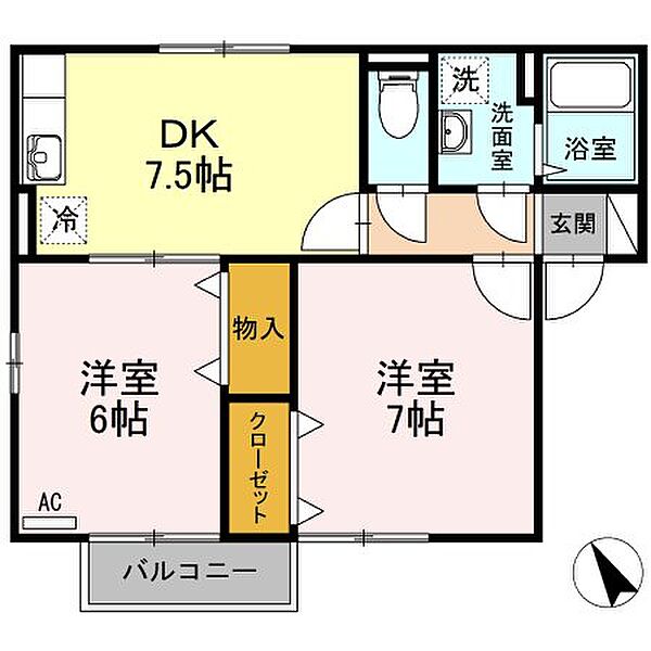 香川県高松市円座町(賃貸アパート2DK・2階・47.99㎡)の写真 その4