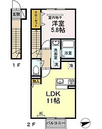 JR予讃線 宇多津駅 徒歩35分の賃貸アパート 2階1LDKの間取り