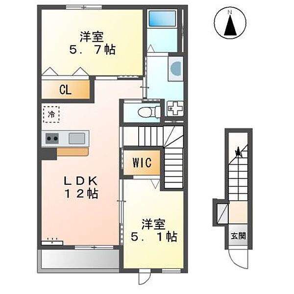 タンブレロ ｜香川県綾歌郡宇多津町大字東分(賃貸アパート2LDK・2階・54.99㎡)の写真 その4