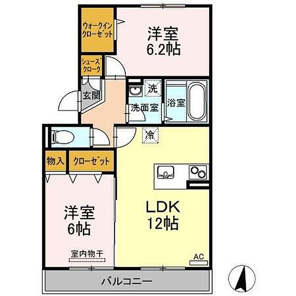 香川県丸亀市田村町(賃貸アパート2LDK・2階・58.07㎡)の写真 その2