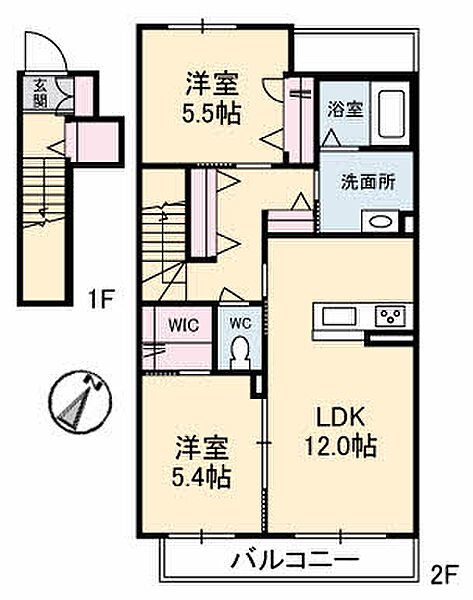 香川県丸亀市新田町(賃貸アパート2LDK・2階・64.83㎡)の写真 その2