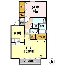高松琴平電気鉄道長尾線 林道駅 徒歩8分の賃貸アパート 2階1LDKの間取り