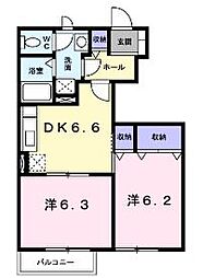 JR土讃線 善通寺駅 4.8kmの賃貸アパート 1階2DKの間取り