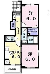 JR高徳線 三本松駅 徒歩10分の賃貸アパート 1階2DKの間取り