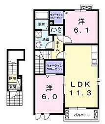 JR予讃線 香西駅 徒歩15分の賃貸アパート 2階2LDKの間取り