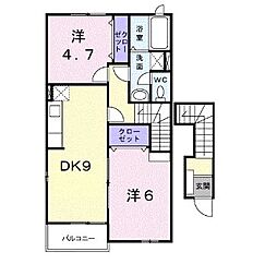 JR土讃線 善通寺駅 4.1kmの賃貸アパート 2階2DKの間取り