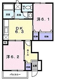 JR瀬戸大橋線 坂出駅 徒歩22分の賃貸アパート 1階2DKの間取り