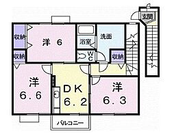 JR予讃線 宇多津駅 3.4kmの賃貸アパート 2階3DKの間取り
