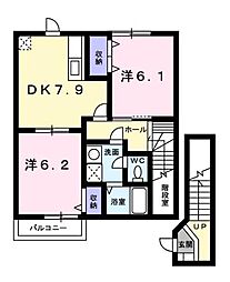JR瀬戸大橋線 坂出駅 4.3kmの賃貸アパート 2階2DKの間取り