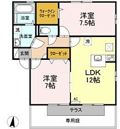 JR予讃線 宇多津駅 3.1kmの賃貸アパート 1階2LDKの間取り