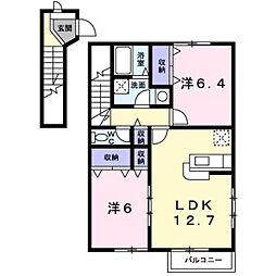 JR予讃線 詫間駅 6.5kmの賃貸アパート 2階2LDKの間取り