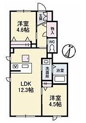 メイソン　ブランシュ　B棟 1階2LDKの間取り