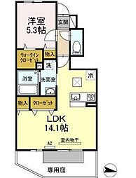 JR予讃線 宇多津駅 4.3kmの賃貸アパート 1階1LDKの間取り
