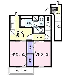 JR土讃線 金蔵寺駅 3.2kmの賃貸アパート 2階2DKの間取り