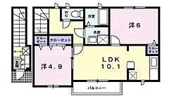 JR予讃線 本山駅 徒歩16分の賃貸アパート 2階2LDKの間取り