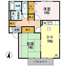 JR予讃線 丸亀駅 4.6kmの賃貸アパート 1階2DKの間取り
