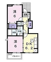 高松琴平電気鉄道長尾線 長尾駅 徒歩7分の賃貸アパート 1階2DKの間取り