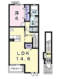 JR予讃線 端岡駅 徒歩9分の賃貸アパート 2階1LDKの間取り