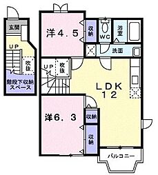 JR予讃線 丸亀駅 徒歩32分の賃貸アパート 2階2LDKの間取り