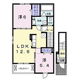 JR予讃線 宇多津駅 4.7kmの賃貸アパート 2階2LDKの間取り