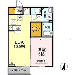 高松琴平電気鉄道志度線 潟元駅 徒歩14分の賃貸アパート 1階1LDKの間取り