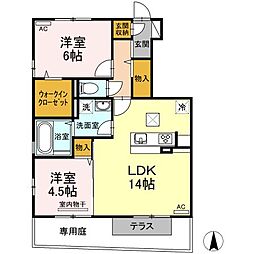 高松琴平電気鉄道志度線 沖松島駅 徒歩8分の賃貸アパート 1階2LDKの間取り