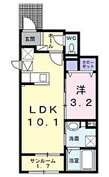 丸亀市今津町アパート 1LDKの間取図画像