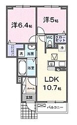 綾歌郡宇多津町長縄手アパート 2LDKの間取図画像