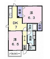 サンパティークB 2DKの間取図画像