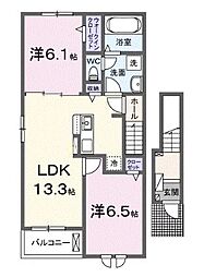 高松市国分寺町国分アパート 2LDKの間取図画像