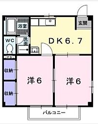 ニューシティー土器A 2DKの間取図画像