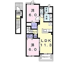 オルソ・グランデ元山B 2LDKの間取図画像