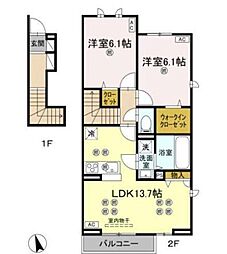 ローゼン太田 2LDKの間取図画像