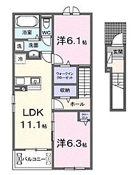高松市多肥下町アパート 2LDKの間取図画像
