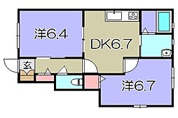 ひだまり 2DKの間取図画像